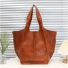 Women's Bag Retro Simple Large Bag Splicing Soft Leather Single Shoulder Large Capacity Trend Simple Tote Bag