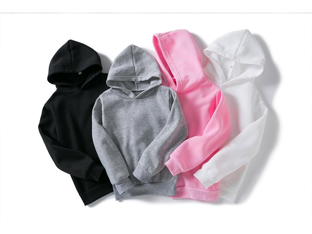 2023 Autumn Fleece-Lined Solid Color Hooded Sweatshirt & Korean Style Fashion Set for Kids