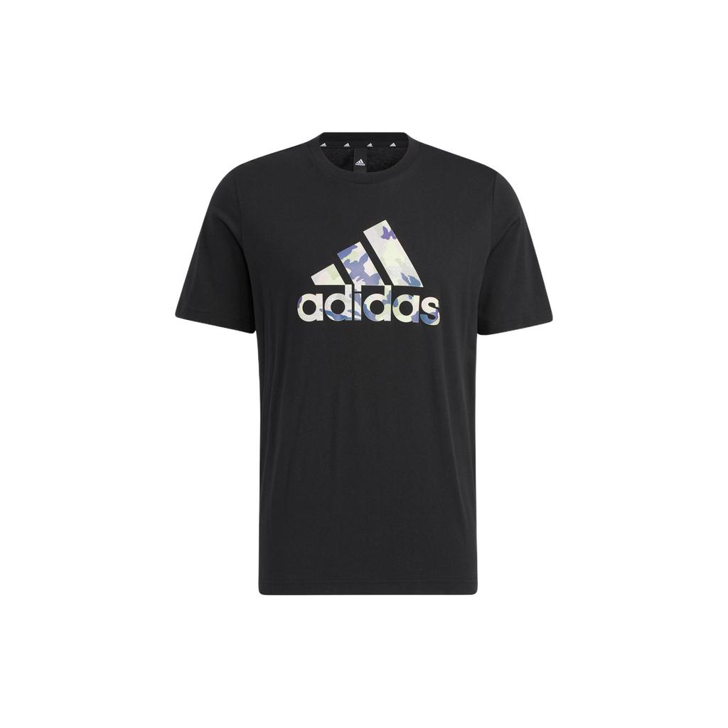 adidas Камуфляжная футболка с логотипом алфавита и круглым вырезом, с короткими рукавами, мужские топы, черный HE7418