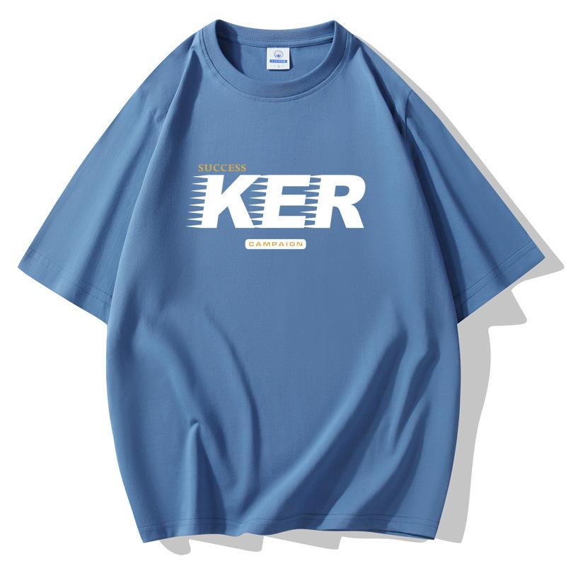 S-5XL KER Мужская свободная футболка с короткими рукавами 100% хлопок