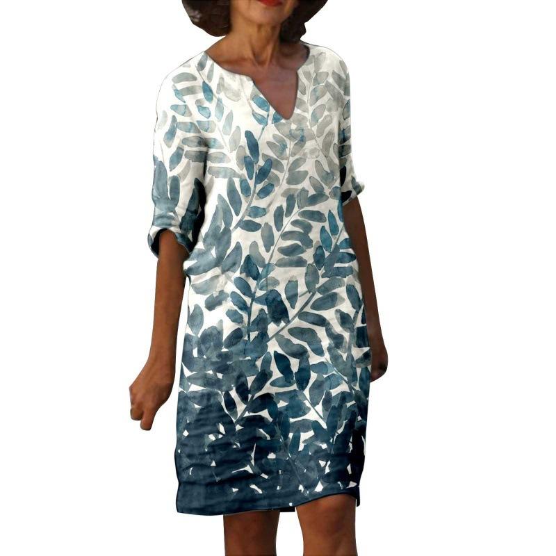 Women's Spring and Summer Fashion Painting Printed Five Sleeve Multi Color Medium Length Dress