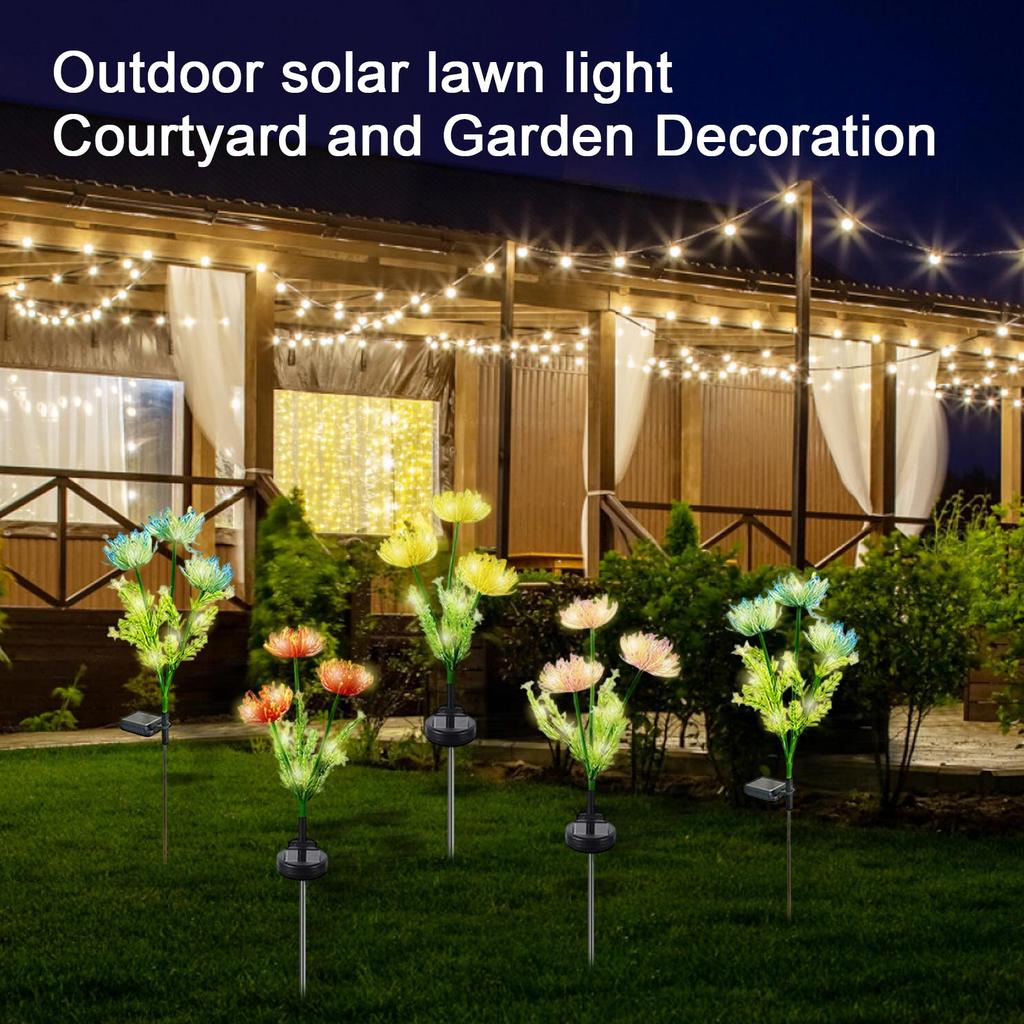 Садовый светильник на солнечной батарее, уличный декоративный колышек для газона с дизайном из искусственных цветов и стержнем из нержавеющей стали для освещения дорожек во дворе