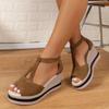 Fashion Women's Wedge Platform Sandals 2024 Summer Peep Toe High Heel Rome Sandals Woman T-Strap Thick Bottom Sandalias Mujer Plus Size