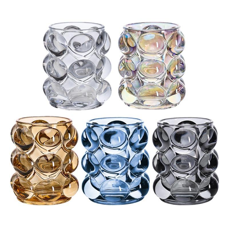 Iridescent Bubble Glass Candle Holder, Vintage Textured Vase for Home Decor & Wedding Centerpieces