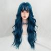 Long Wavy Blue Synthetic Wig with Bangs Lolita Wigs for Women Daily Party Cosplay Hair Heat Resistant Fiber Fashion Fake