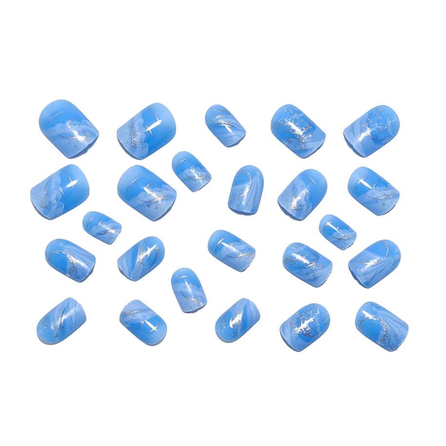 Elegant Blue-White Gradient Wearable Nail Tips - European & American False Nail Stickers