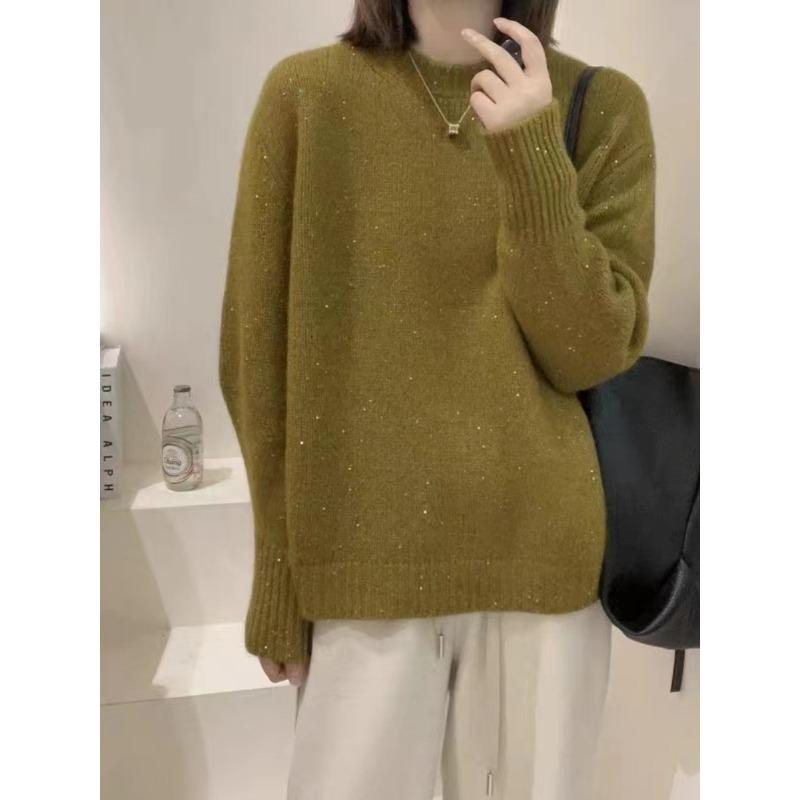 YYFS Women's Fashion Casual Fall Winter Solid Color Print Long Sleeve O-Neck Sweaters