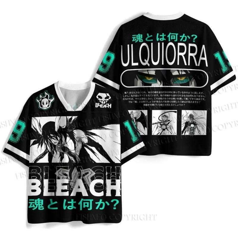 BLEACH Ulquiorra Cifer Anime Football Jersey T-shirt Unisex Oversized V-neck Short Sleeve Top Retro Streetwear Casual Sports Tee