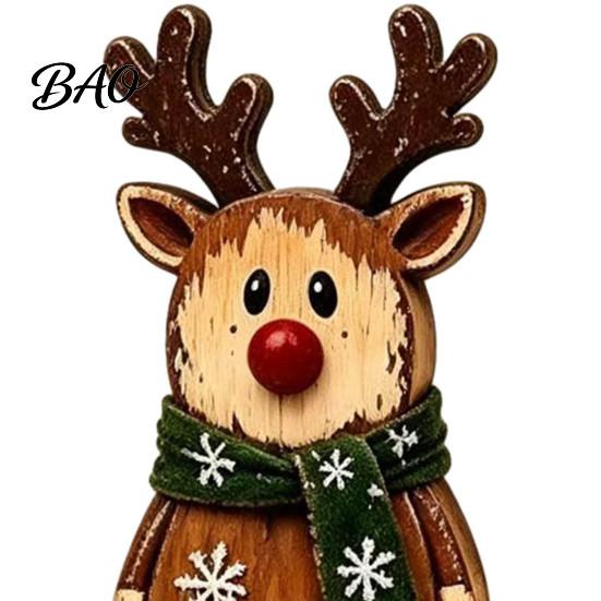 Farmhouse Style Wood Ornaments Christmas Wooden Tabletop Figurine, Hand Painted Santa Reindeer Cat Decor, Rustic Small Decorative Figurines