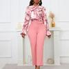 YYFS Women's Fashion Casual Spring Fall Flower Pattern Print Long Sleeve Blouses & Shirts Trousers Pants Suits