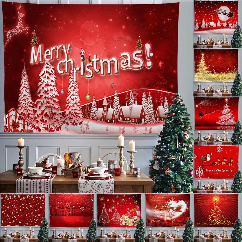 Red Xmas Christmas Snowflakes Winter Nights Fireplace Printed Pattern Tapestry Home Living Room Bedroom Wall Decoration Tapestry