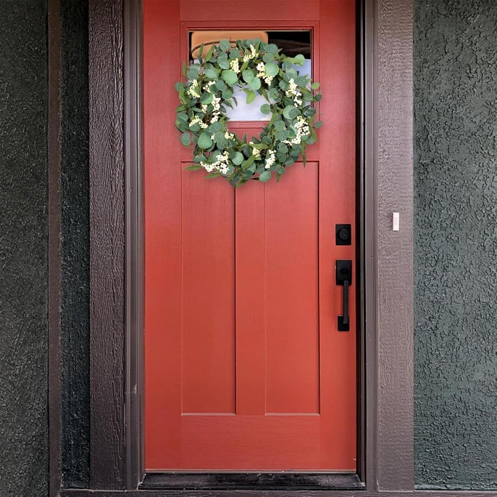 Весенние летние венки для входной двери, искусственный эвкалиптовый венок, венок из белых ягод и зелени для окна, крыльца, свадьбы, фермерского дома, садовой вечеринки, декор