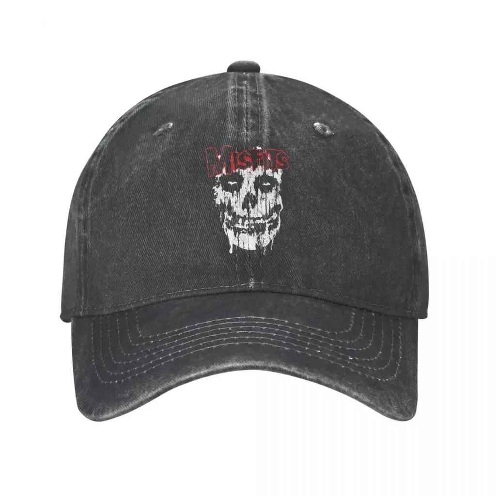 Misfits Skull Baseball Cap Distressed Denim Washed Horror Halloween Headwear Unisex Outdoor All Seasons Travel Gift Hats Cap