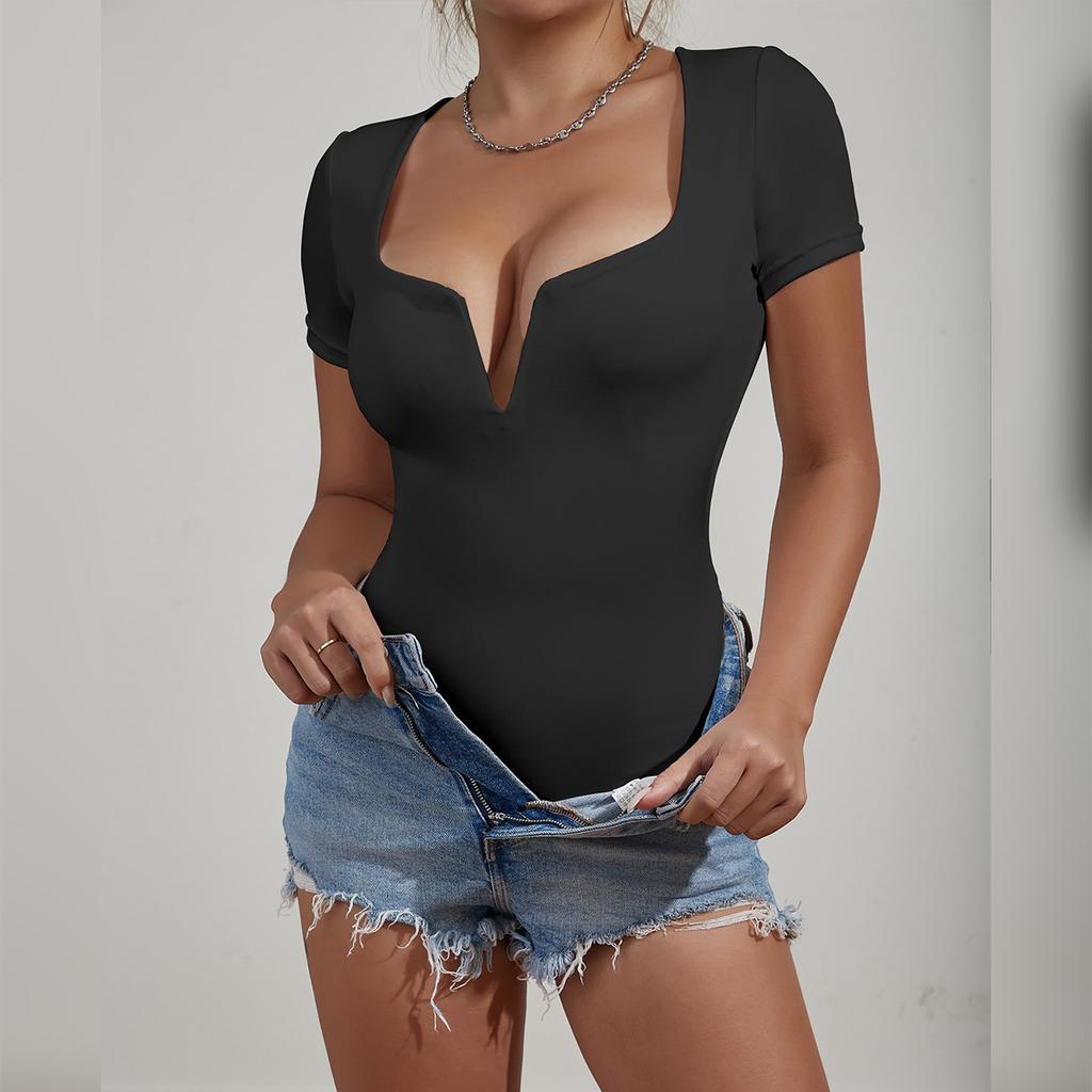 Женский новый комбинезон с глубоким V-образным вырезом и короткими рукавами, сексуальный обтягивающий комбинезон