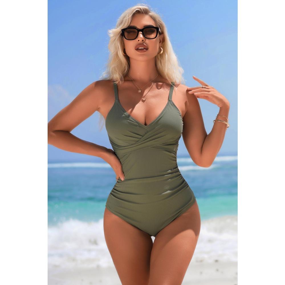 CHARMLEAKS One Piece Swimsuit Women Spaghetti Strap  V Collar Bathing Suit Sexy Monokini Swimwear S-XL