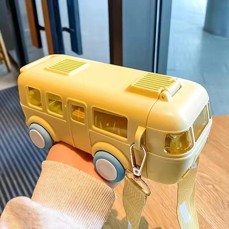 Бутылка-автобус без BPA для детей, подарок, питьевая бутылка-кружка из Tritan с трубочкой, очаровательная девочка, мальчик, для школы, детского сада, дорожный чайник с ремешками