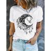 Moon Print Crew Neck T-Shirt Casual Vintage Short Sleeve Lady Y2K Tops Women'S Clothing Fashion Harajuku White Graphic Tees