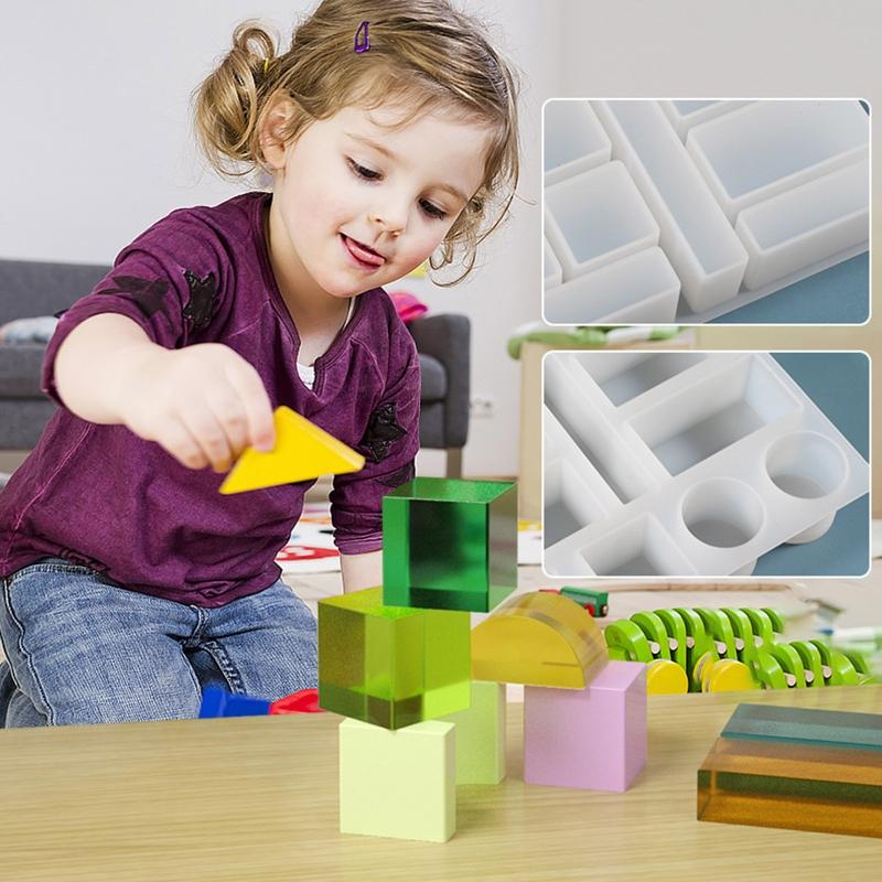 Drop Glue Toy Moulds Diy Variety Irregular Intelligence Building Blocks Mold Square Ornament Silicone Mould for Boy Gift