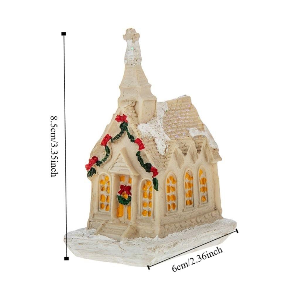 White LED Light Snow House Resin Xmas House Ornament  New Year Decoration