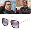 Uv400 Protection Tony Stark Sunglasses Men Square Metal Frame For Eye Safety