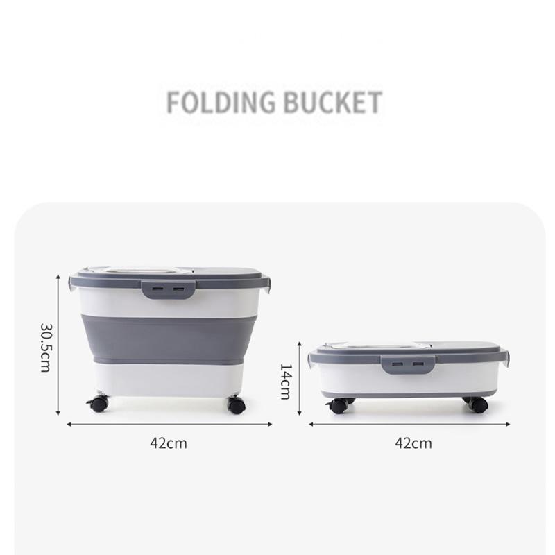 Складные контейнеры для хранения корма для кошек и собак, устойчивые к насекомым и влаге, многофункциональный ящик для хранения с совком и колесиками