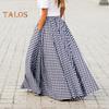 Женская юбка-макси с эластичной высокой талией и клетчатым принтом, юбка-трапеция с карманами, большой подол, ретро-юбка, уличная одежда