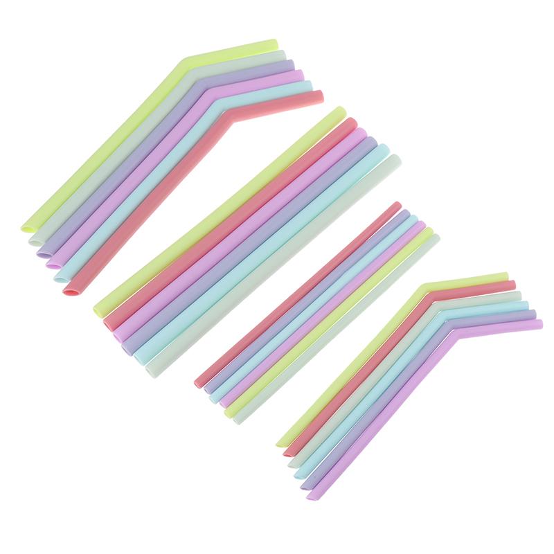 6 Pcs Reusable Food Grade Silicone Straws Straight Bent Multicolor Drinking Straw For Children's Party Bar Accessories