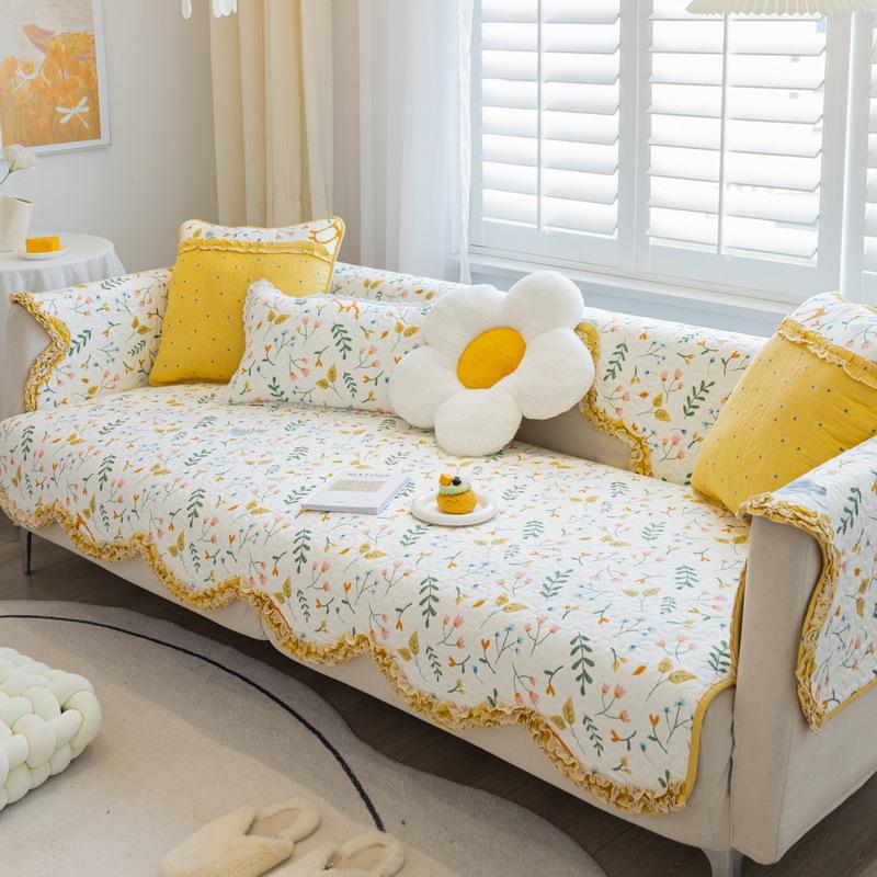 Pure Cotton Sofa Cushion Retro Small Floral Nordic Pastoral Fresh Pure Cotton Four-season Universal Non-slip Sofa Cushion Cover Cover