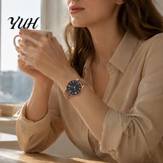 Women Casual Watch Faux Leather Strap Watch, Round Dial Quartz Band Watches Ladies Formal Wristwatch, Gifts for Her Lightweight