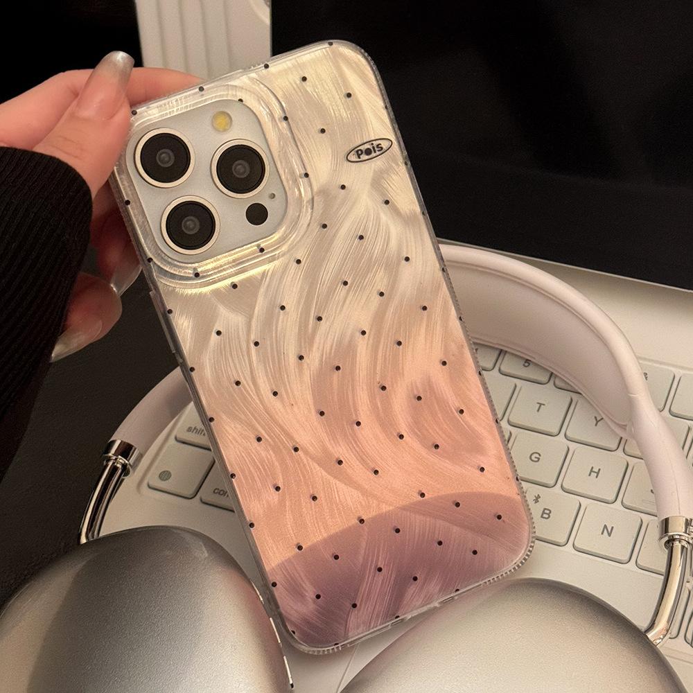 Подходит для чехла для мобильного телефона iPhone 14, 16, 17 Pro Max с градиентным порошком, в горошек, из перьевой пряжи, жесткий, 12, противоударный, высококачественный чехол для мобильного телефона