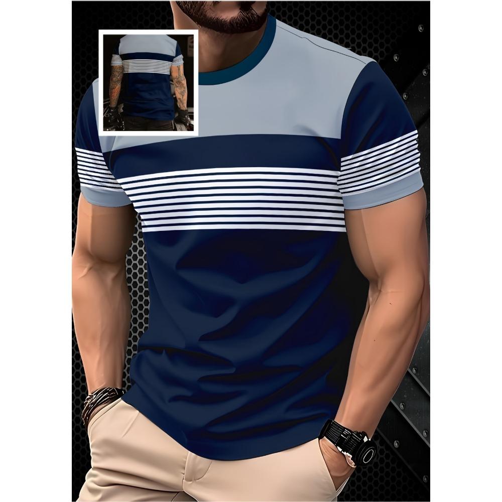 Мужская и детская футболка оверсайз, летняя модная повседневная футболка с круглым вырезом и коротким рукавом, мужская футболка в полоску с принтом