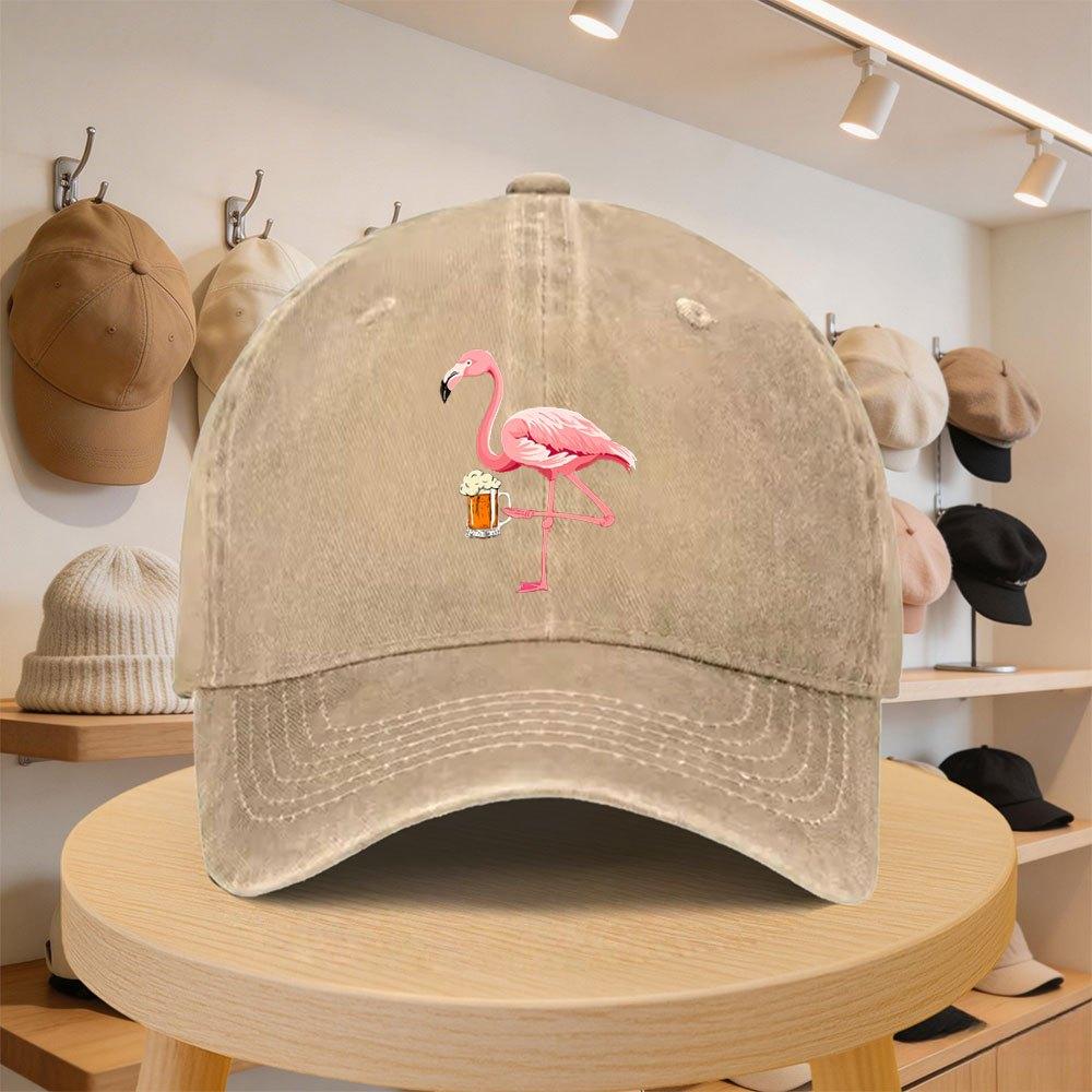 Mens Baseball Cap with Flamingo Beer Graphic Fashionable Casual Adjustable Hat for SpringAutumn Outings Travel Beach Vaca