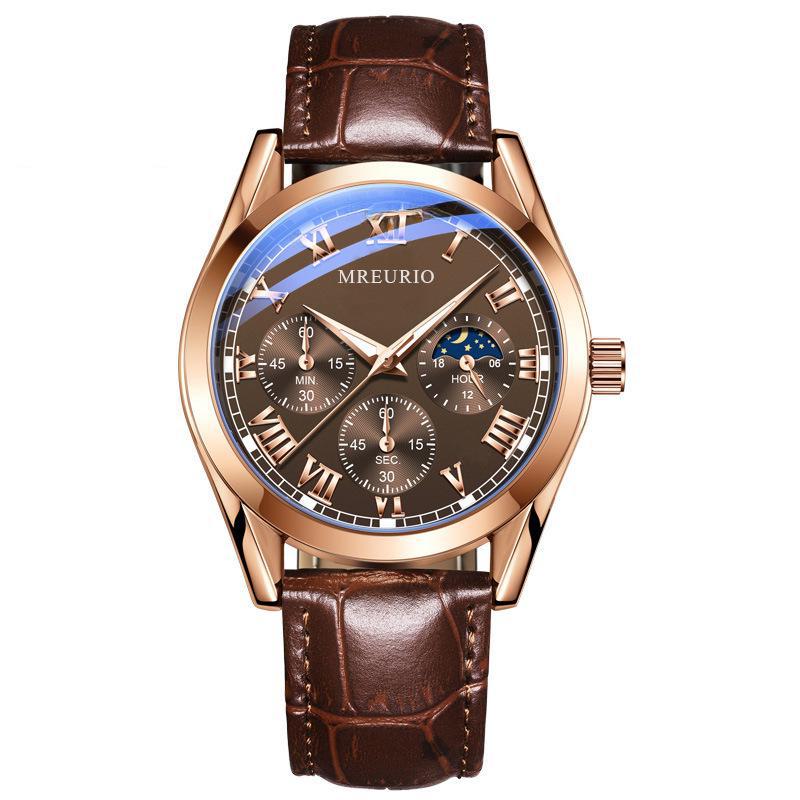 Trending Three-Eye Six-Pin Fashion Men's Watch with Belt