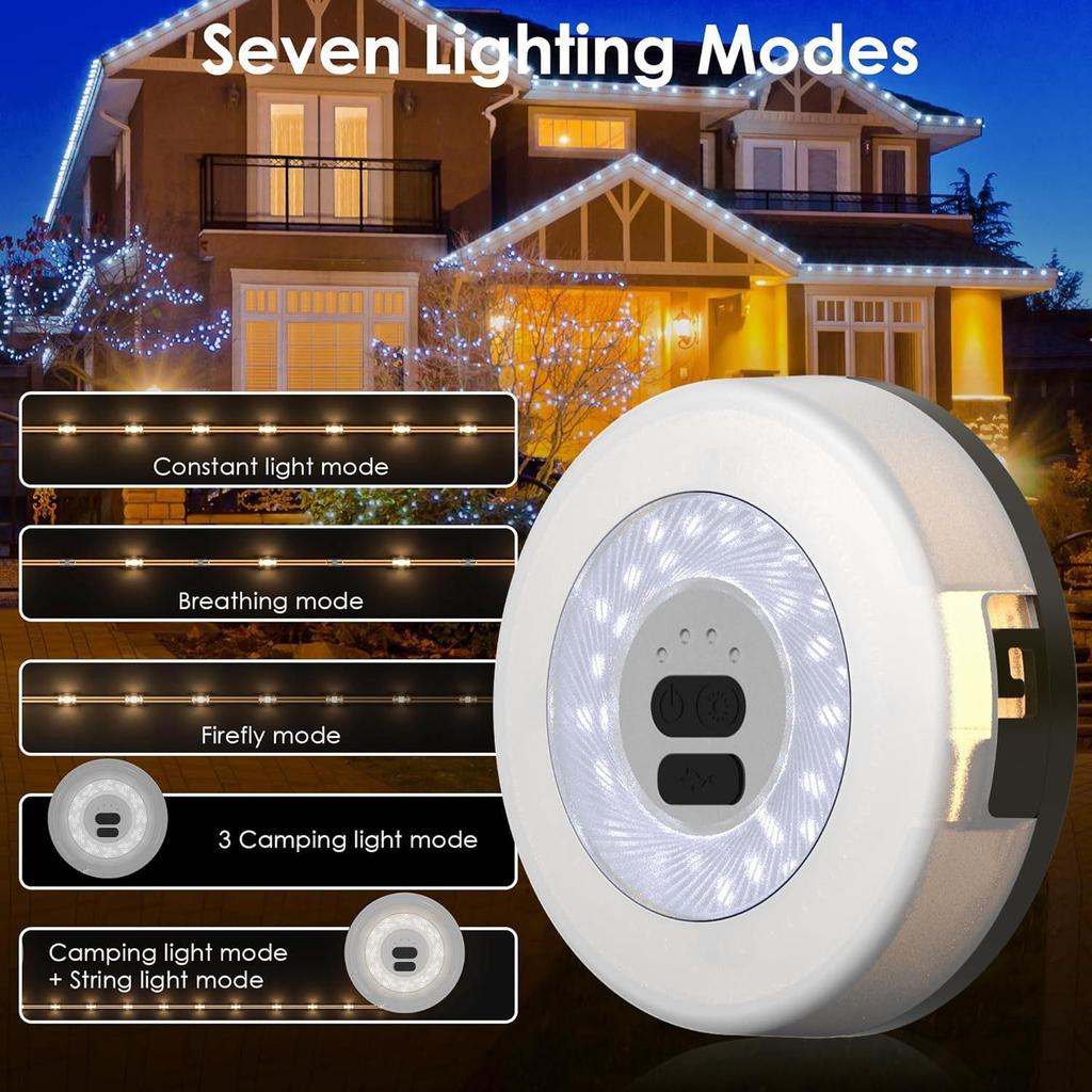 Retractable Solar String Lights for Outdoor Camping, Canopy Ambiance, Long Battery Life, Includes Measuring Tape