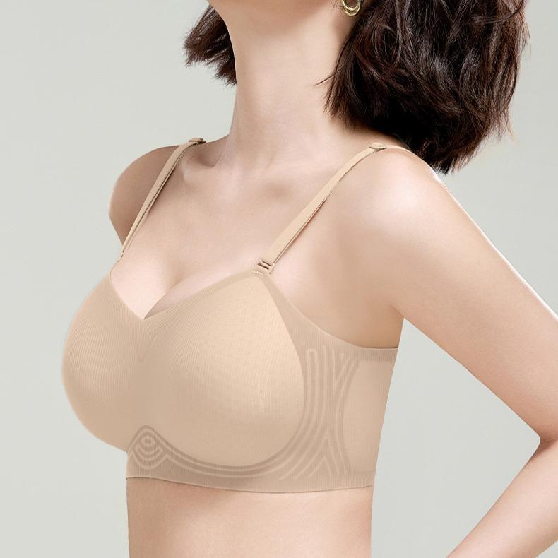 Invisible Bra Women's Beautiful Back Bra Breathable Straight Semi-fixed Cup Underwear Push Up Bra