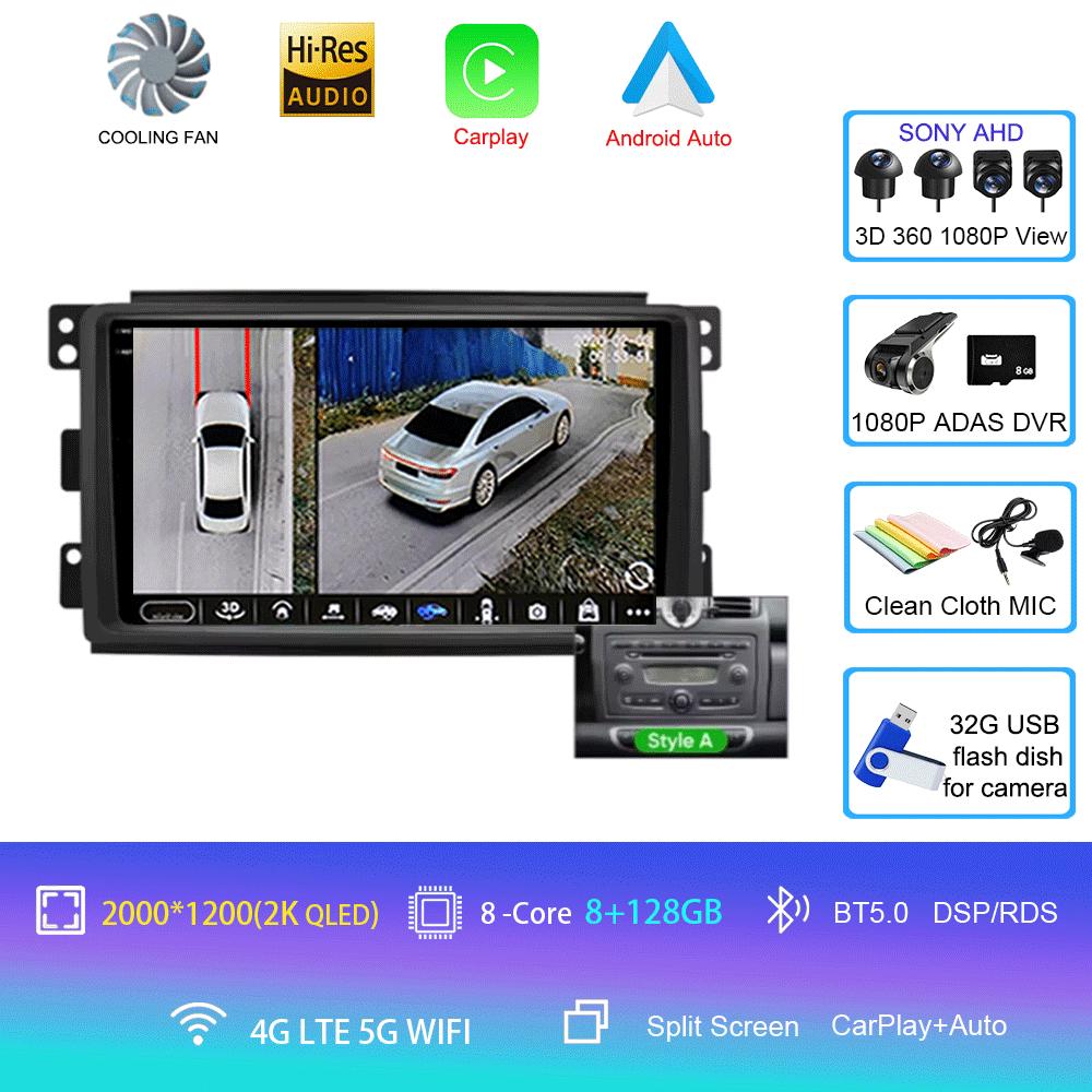 Автомобильное радио Android 14 для Mercedes Benz Smart Fortwo 451 2010 - 2015 Мультимедийный проигрыватель Carplay Авто GPS Навигация RDS Авторадио