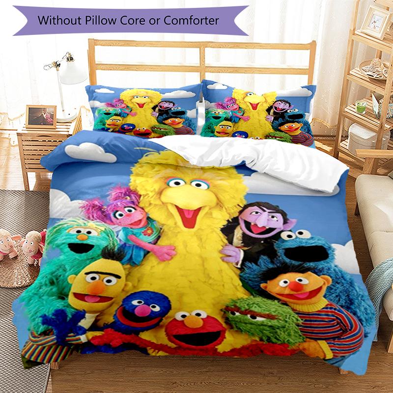 3pcs Sesame Street Bedding Set Duvet Cover Closure Includes 1 Duvet Cover & 2 Pillowcases, Soft and Comfortable for All Seasons.