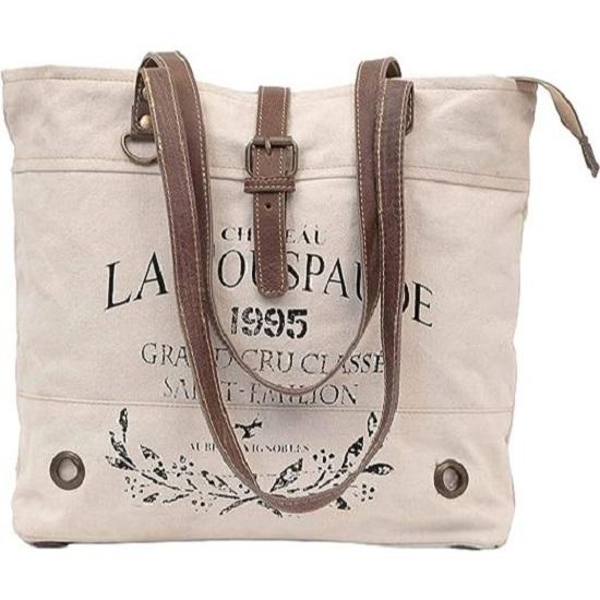 Couspaude Сумка из переработанного холста Большая сумка из переработанного холста и воловьей кожи Сияющая сумка из переработанного холста и воловьей кожи(белый с оттенком)