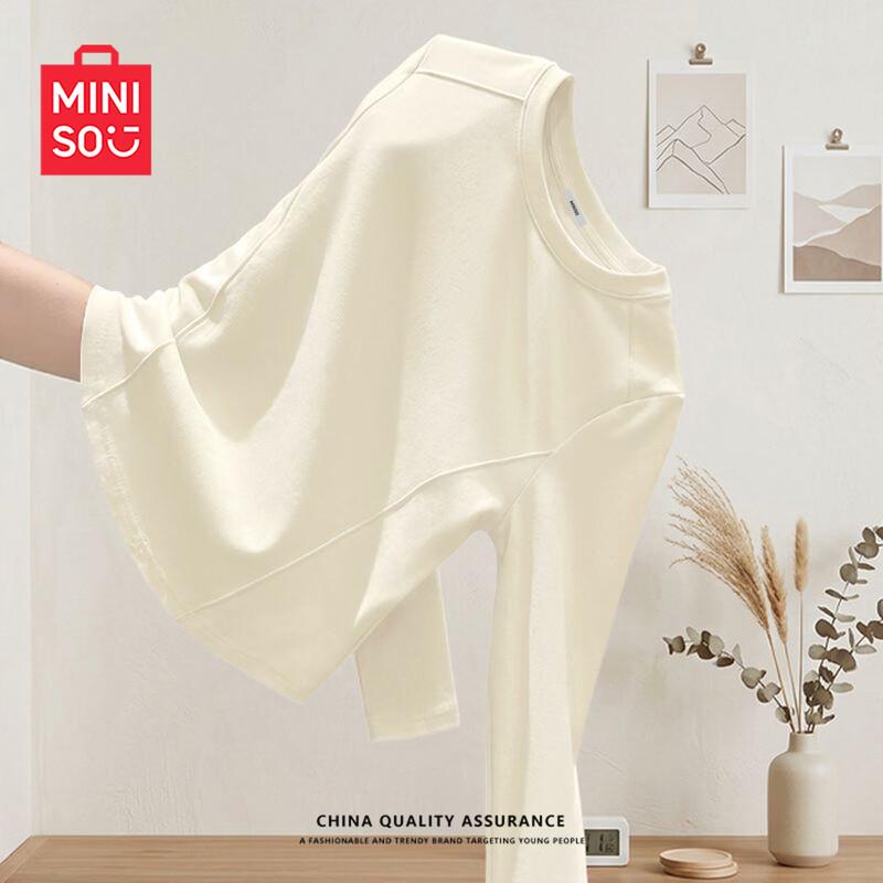 MINISO Стильная женская базовая футболка с длинным рукавом в рубчик