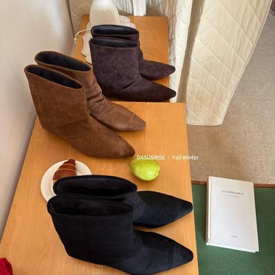 Ботильоны с острым носком в стиле ретро, плиссированные ботинки-чулки, женские узкие ковбойские ботинки в западном стиле, узкие ботильоны