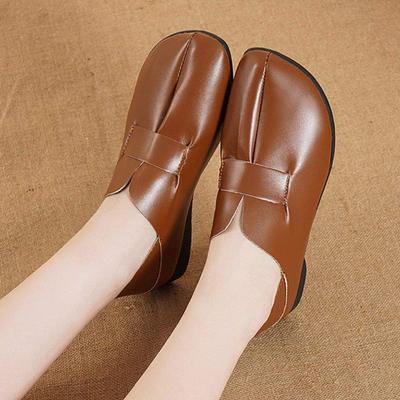 Настоящая мягкая кожа туфли для мам кожаные туфли одинарные туфли женские 2025 новые весна и осень круглый носок плоская подошва туфли Doudou женские интернет c