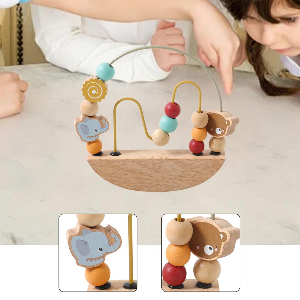 Portable Wooden Bead Maze Toy Wooden Circles Bead Wire Maze Abacus Puzzle Toys for Learning Counting with Wire Frame