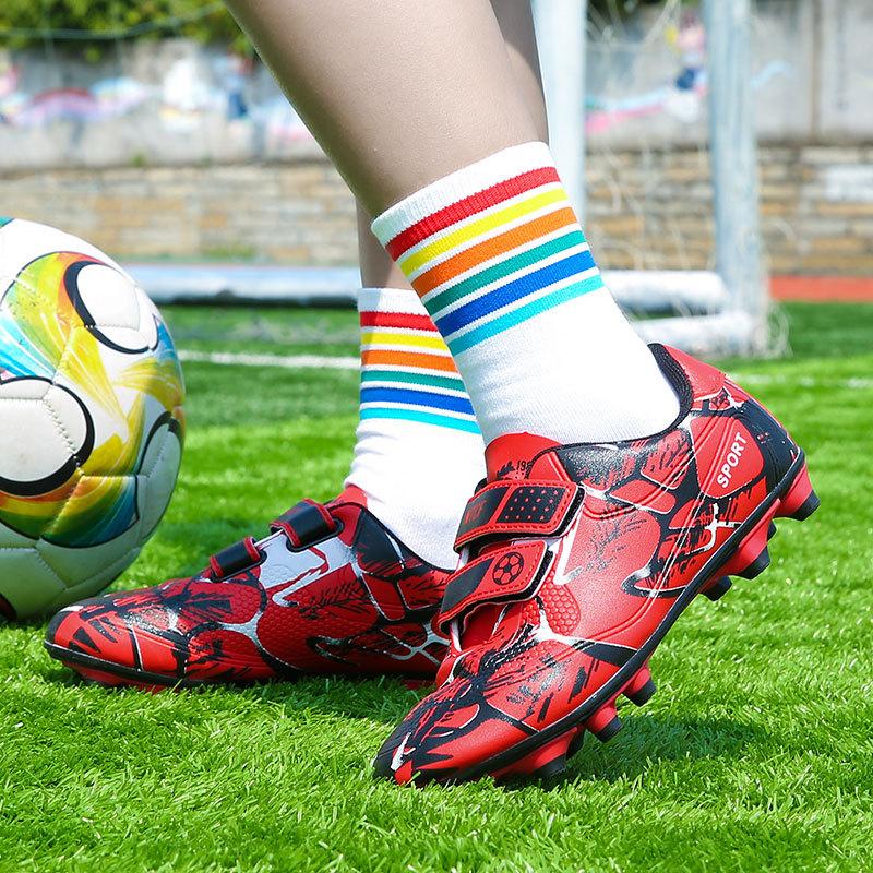 Children's Football Shoes Velcro Sneakers Leather Foot Broken Nails Tf Long Nails AG Boys Girls Youth Training Shoes Primary School Students
