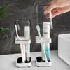 Bathroom Toothbrush Holder With Cup Lid Toothpaste 3-space Toothbrush Storage Rack Bathroom Toothpaste Countertop Organizers New