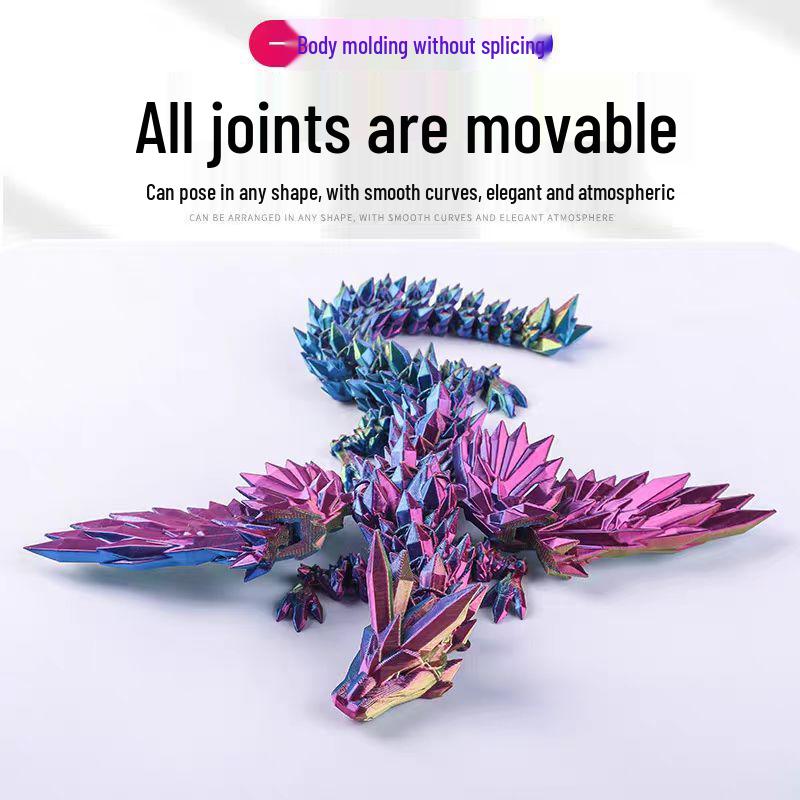 3D Printed Articulated Crystal Chinese Dragon Model – Fully Movable Flying Dragon Toy/Ornament
