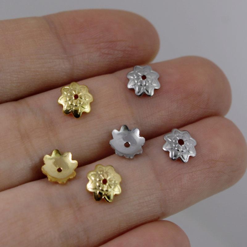 50Pcs 7mm Gold Color Stainless Steel Flower Bead Caps for Jewelry Making DIY Spacer End Beads Earrings Components Accessories