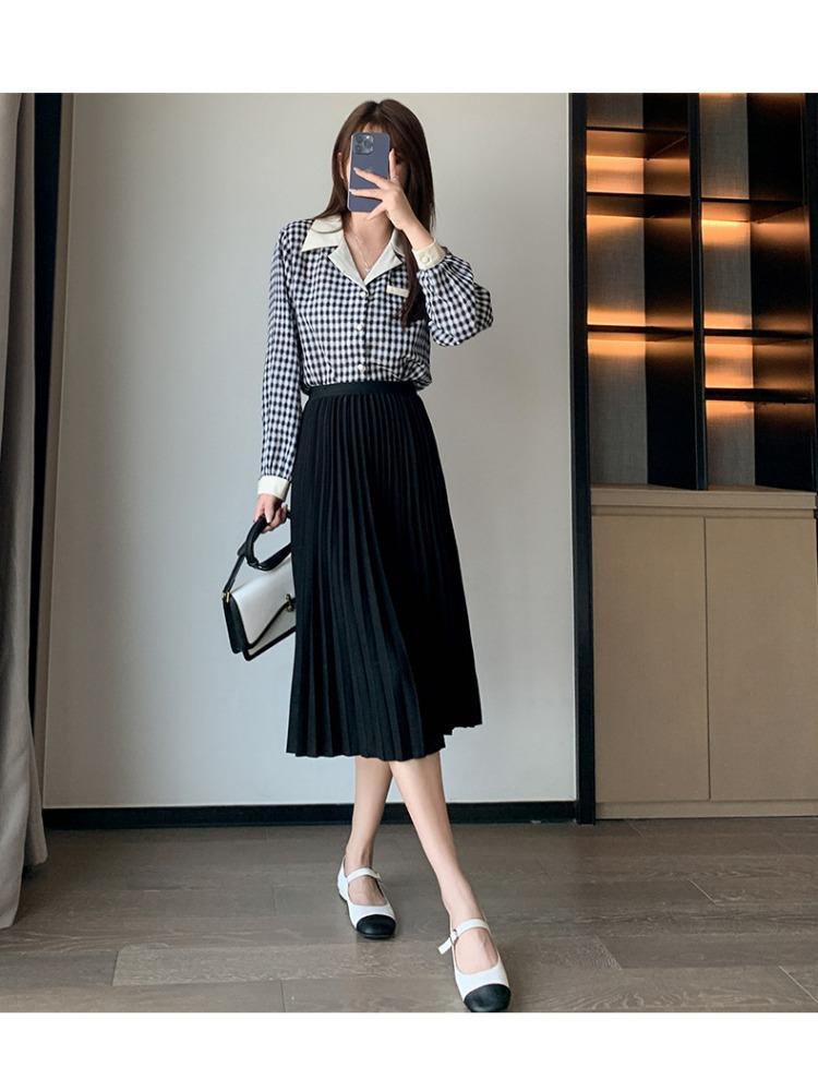 Pleated Large Swing A Word Umbrella Skirt Long Skirt Spring Summer Elastic High Waist High Temperature Pleated Retro Thin Middle Length Bustier Skirt