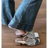 Slippers Summer Wear All-match High Heeled Silver Bow-knot Slippers