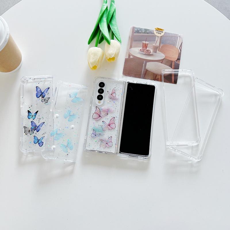 Складные чехлы с блестящим узором бабочек для Samsung, раскладывающиеся/складные, 6, 5, 4, 3, противоударный, блестящий, прозрачный чехол для телефона