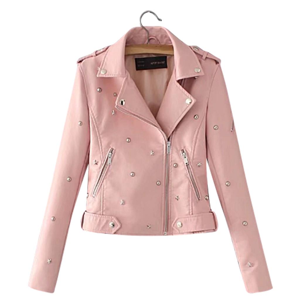 Женская повседневная однотонная кожаная куртка на молнии с лацканами и длинными рукавами, пальто